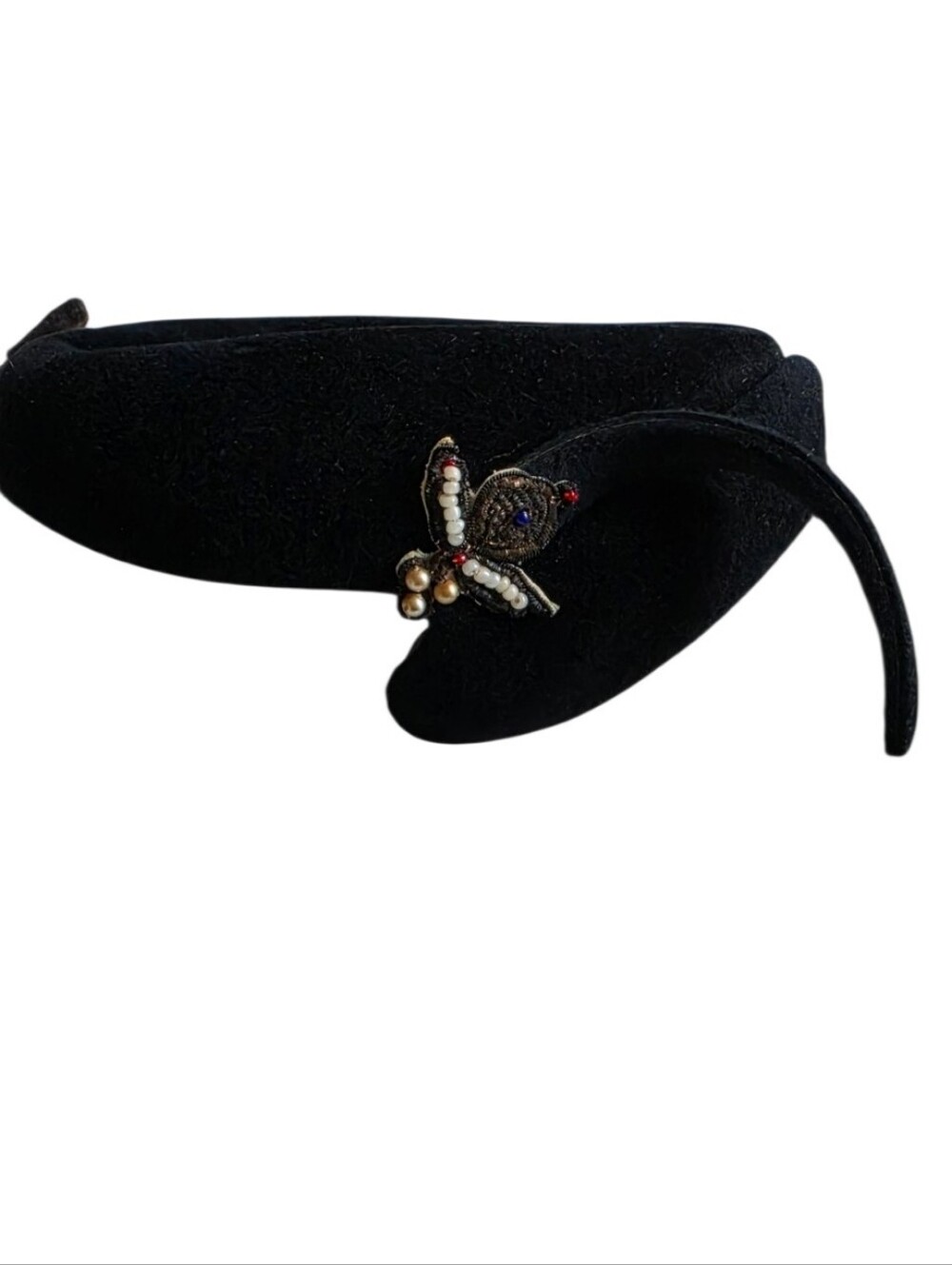 Vintage Dawson New York Black Felt Sculptural Hat Beaded Insect Embellishment - Picture 9 of 13